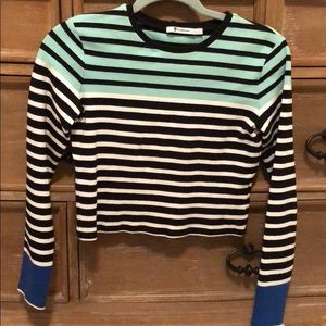 T by Alexander Wang Blue Striped Crop Top
